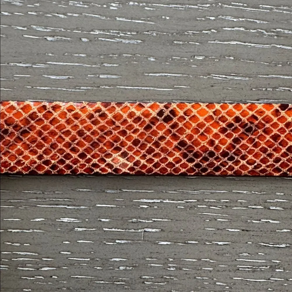 Michael Kors Brown Orange Leather Belt with Gold Tone Buckle Snake Print Size L